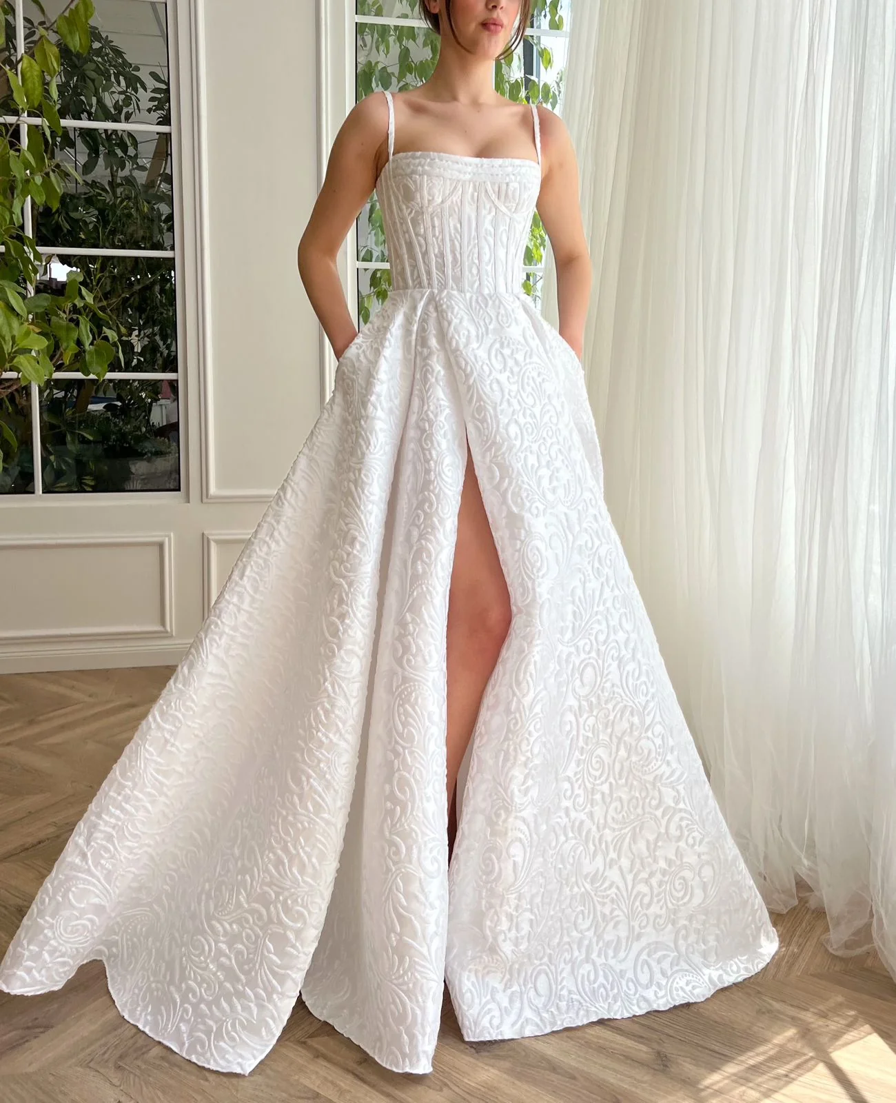 Allison Ivory Brocade Gown - Image 6