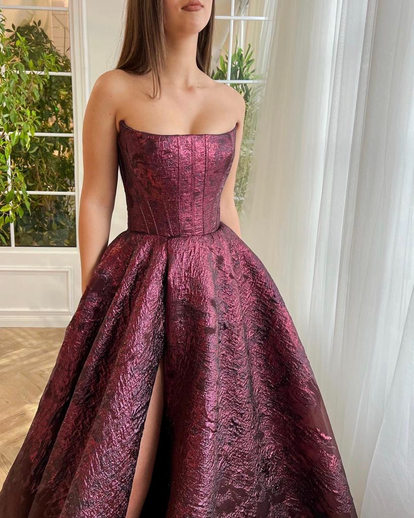Bordeaux Brocade Ball Gown