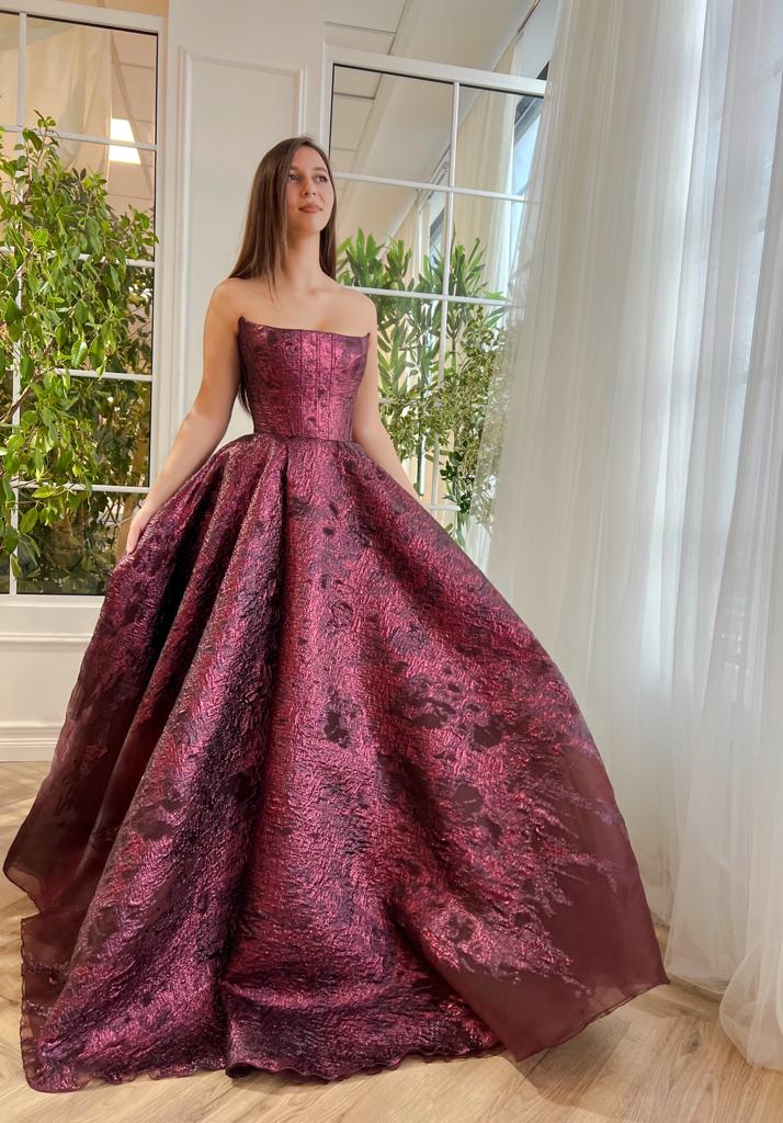 Bordeaux Brocade Ball Gown - Image 2