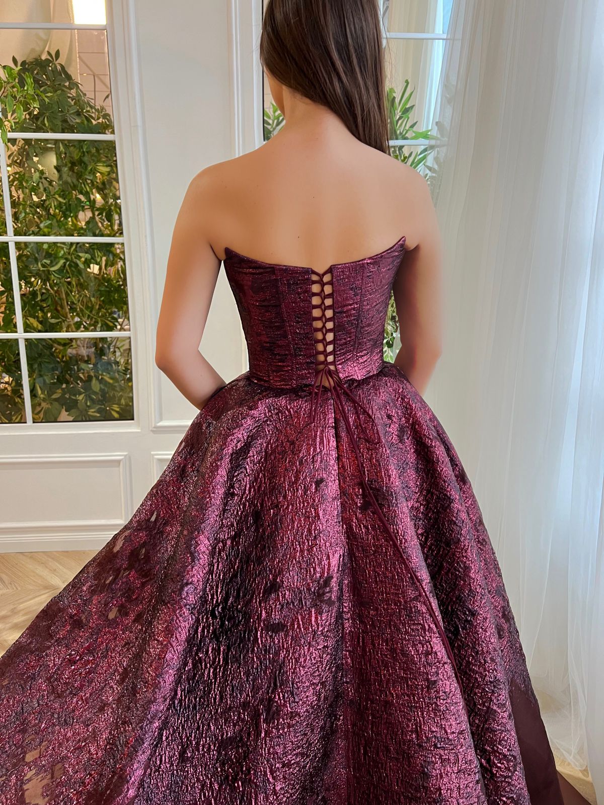 Bordeaux Brocade Ball Gown - Image 3
