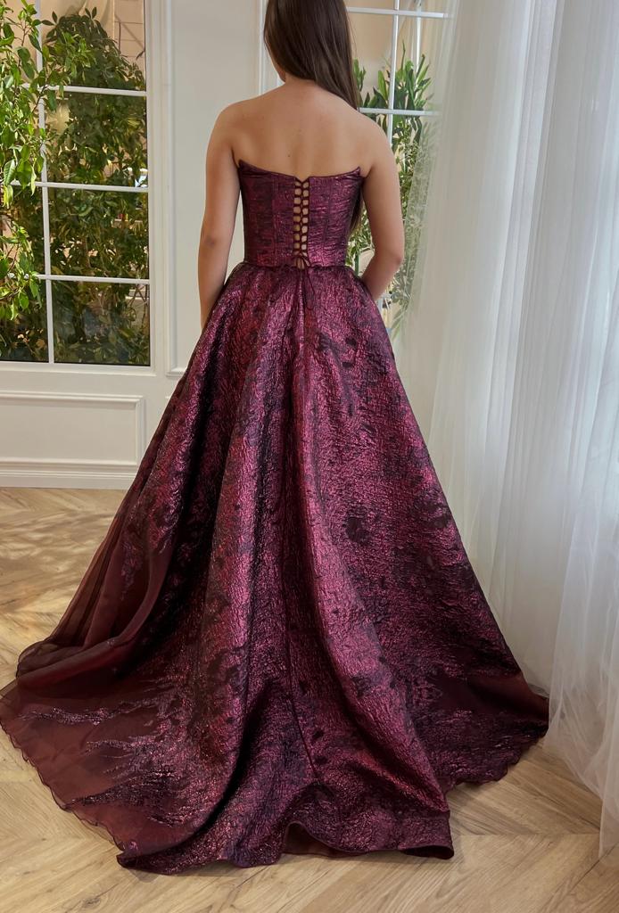 Bordeaux Brocade Ball Gown - Image 4