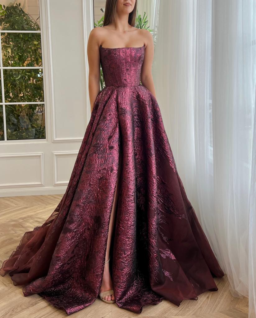 Bordeaux Brocade Ball Gown - Image 5
