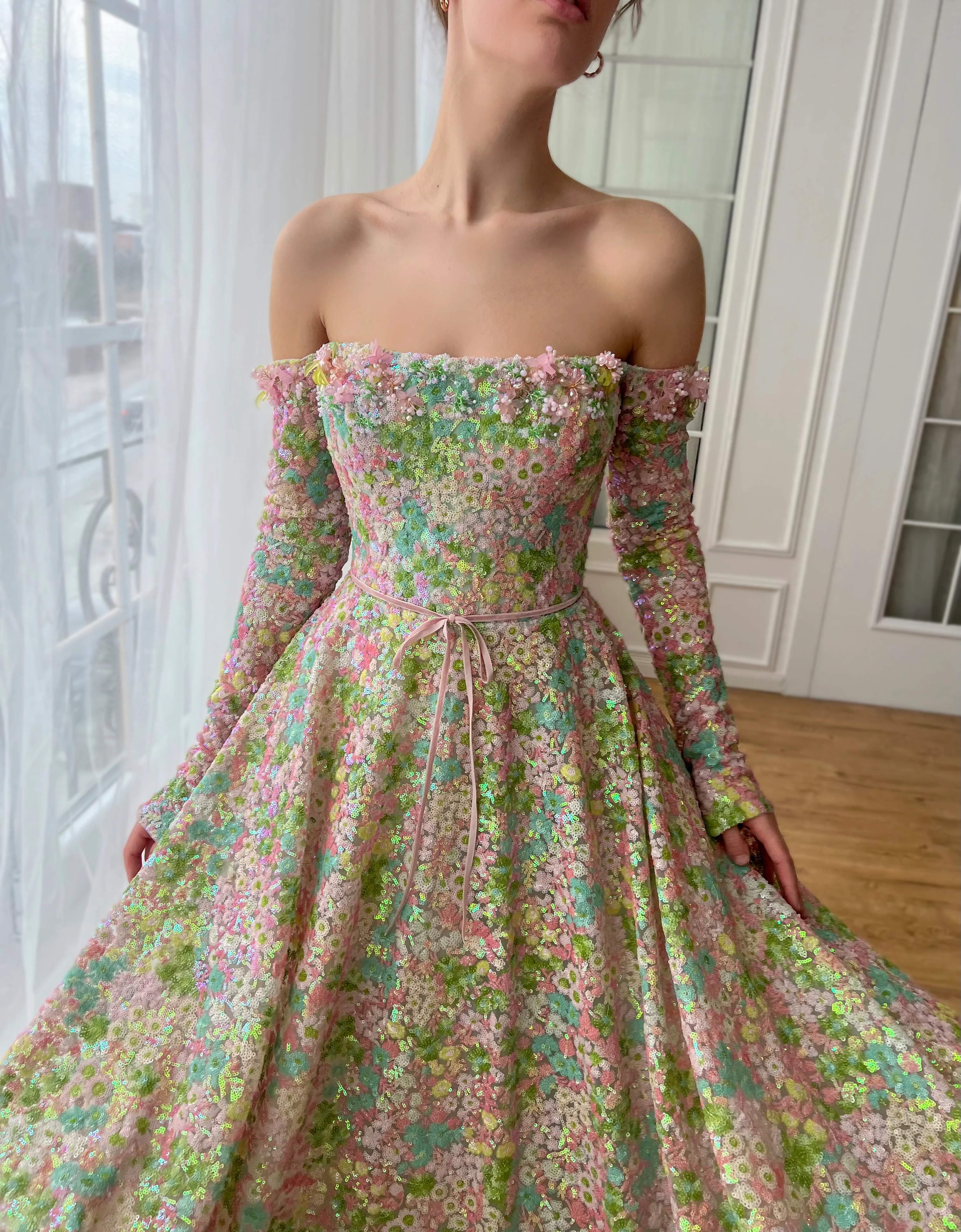Coral Rose Off-Shoulder Gown - Image 3