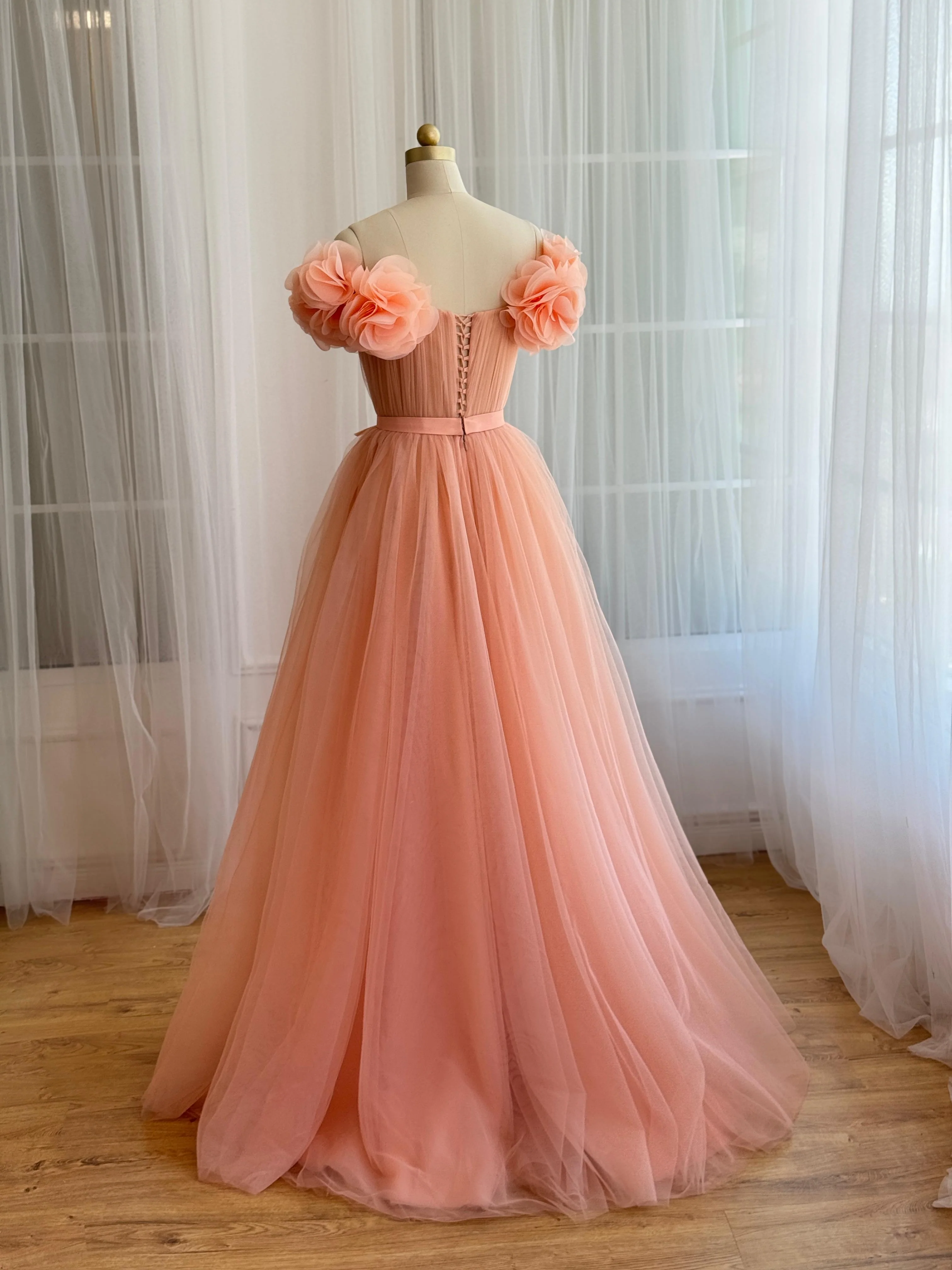 Creamy Peach Tulle Dress - Image 4