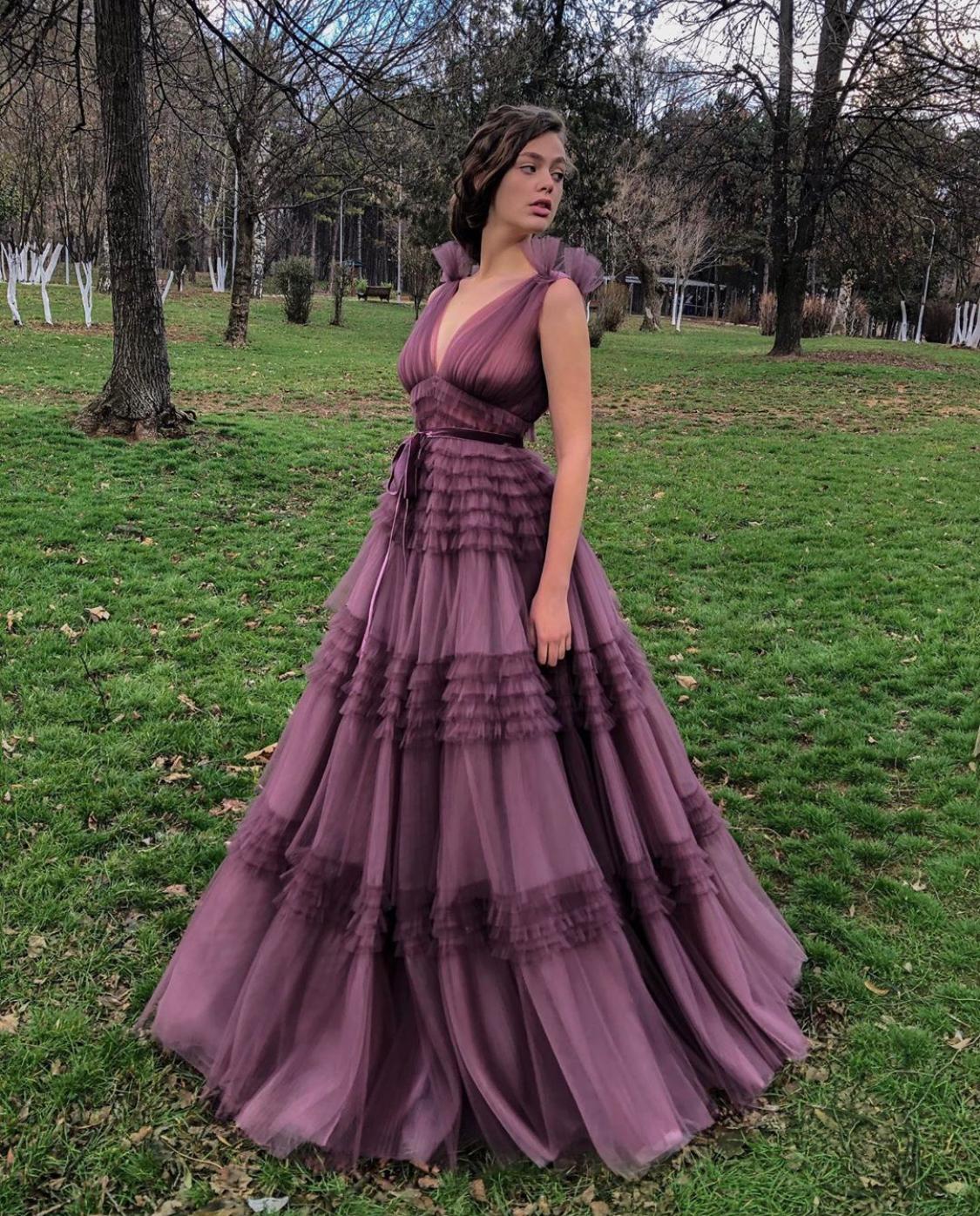 Dark Magenta Ruffled Gown - Image 2