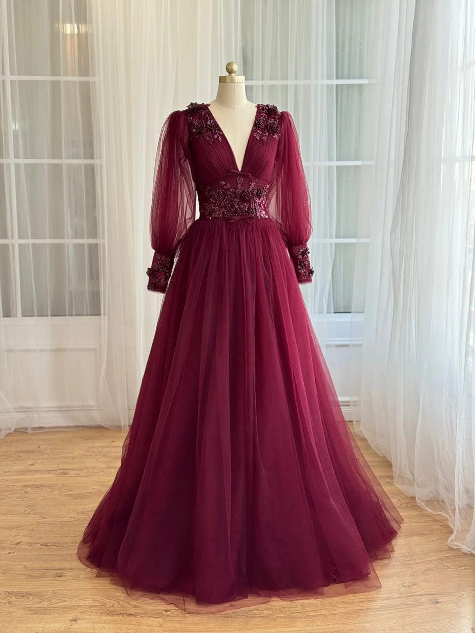 Draped Royal Burgundy Gown
