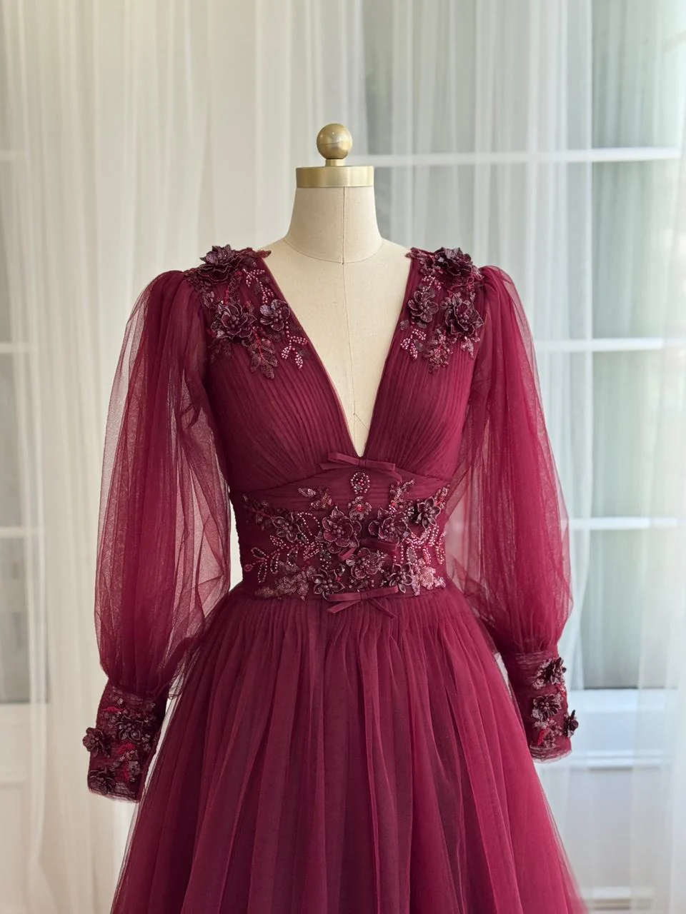 Draped Royal Burgundy Gown - Image 2