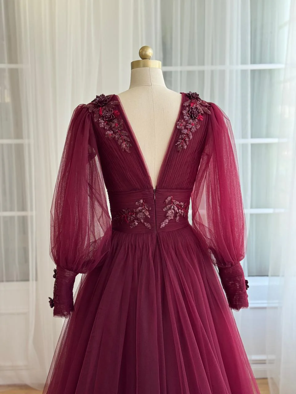 Draped Royal Burgundy Gown - Image 3