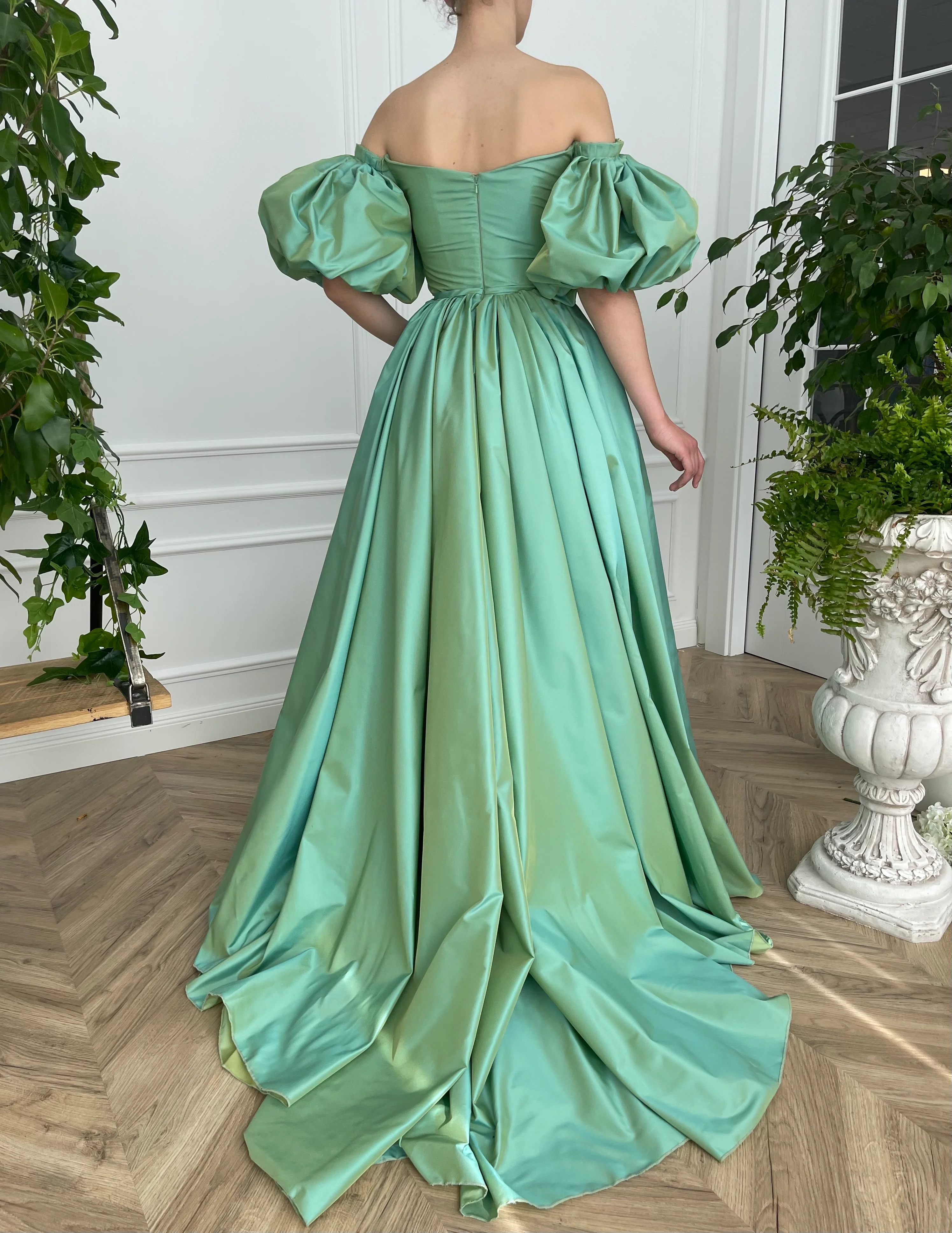Emerald Iridescent Draped Gown - Image 5
