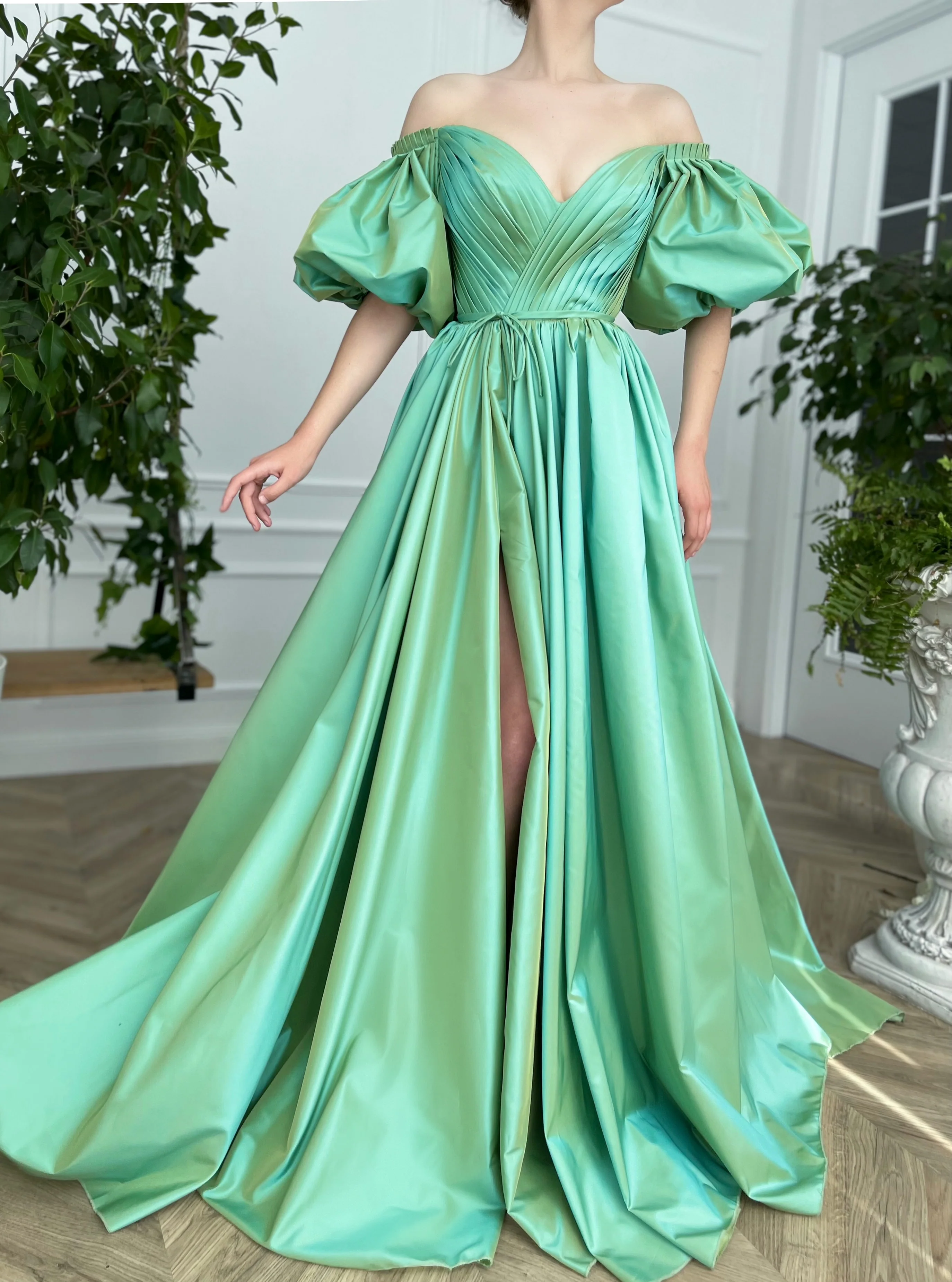 Emerald Iridescent Draped Gown - Image 6