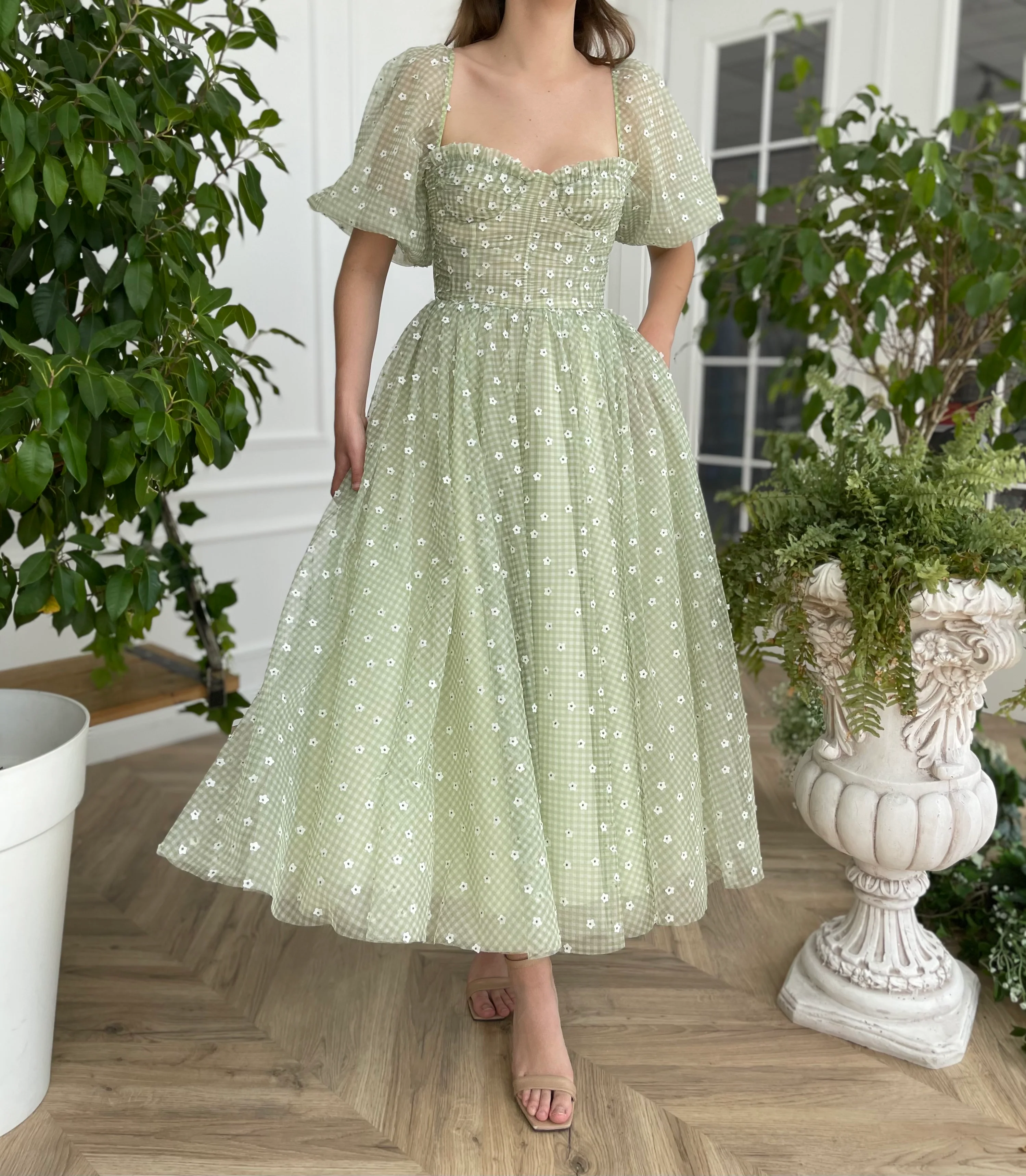 Green Ruffle Gingham Dress