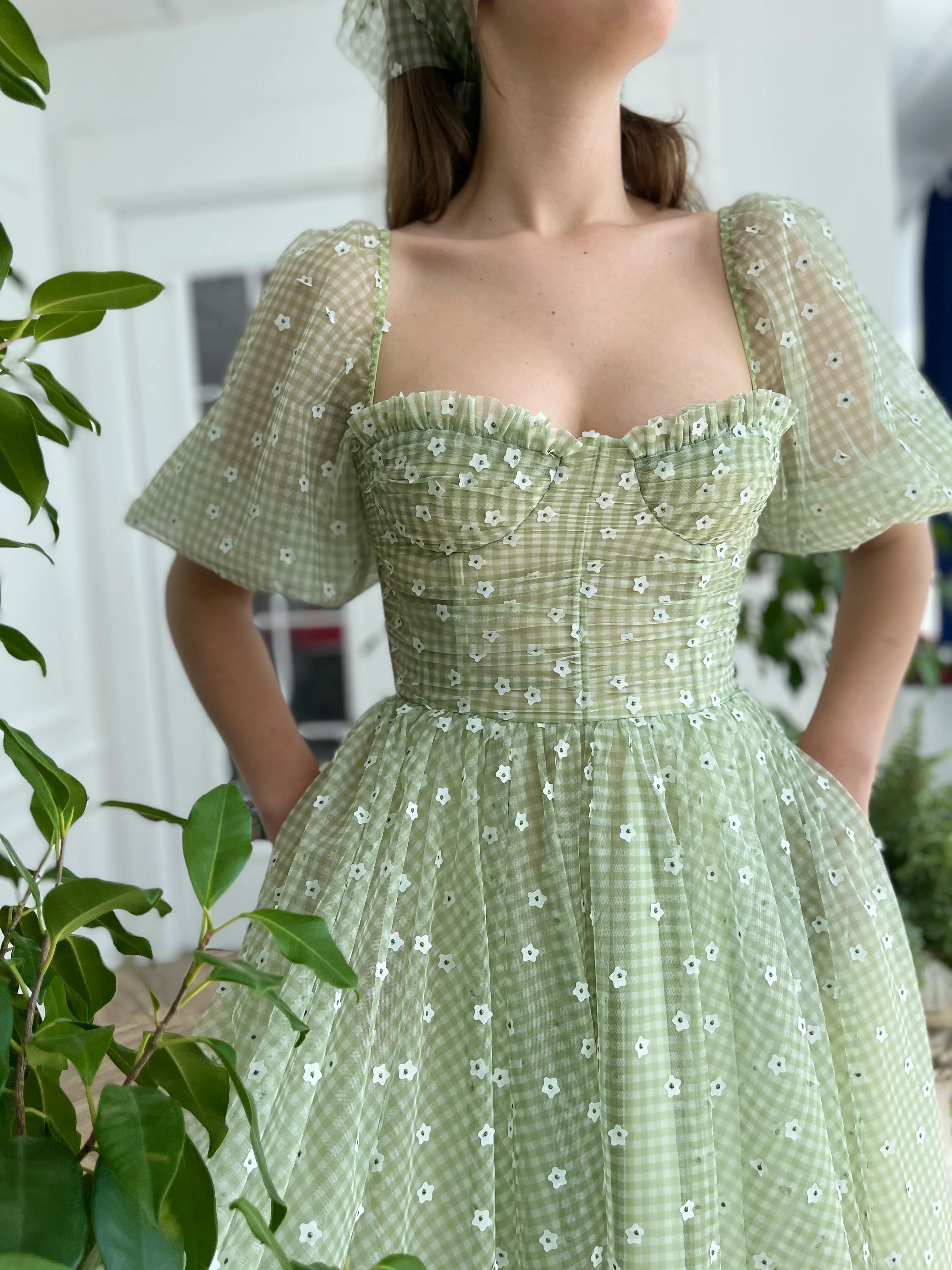 Green Ruffle Gingham Dress - Image 3