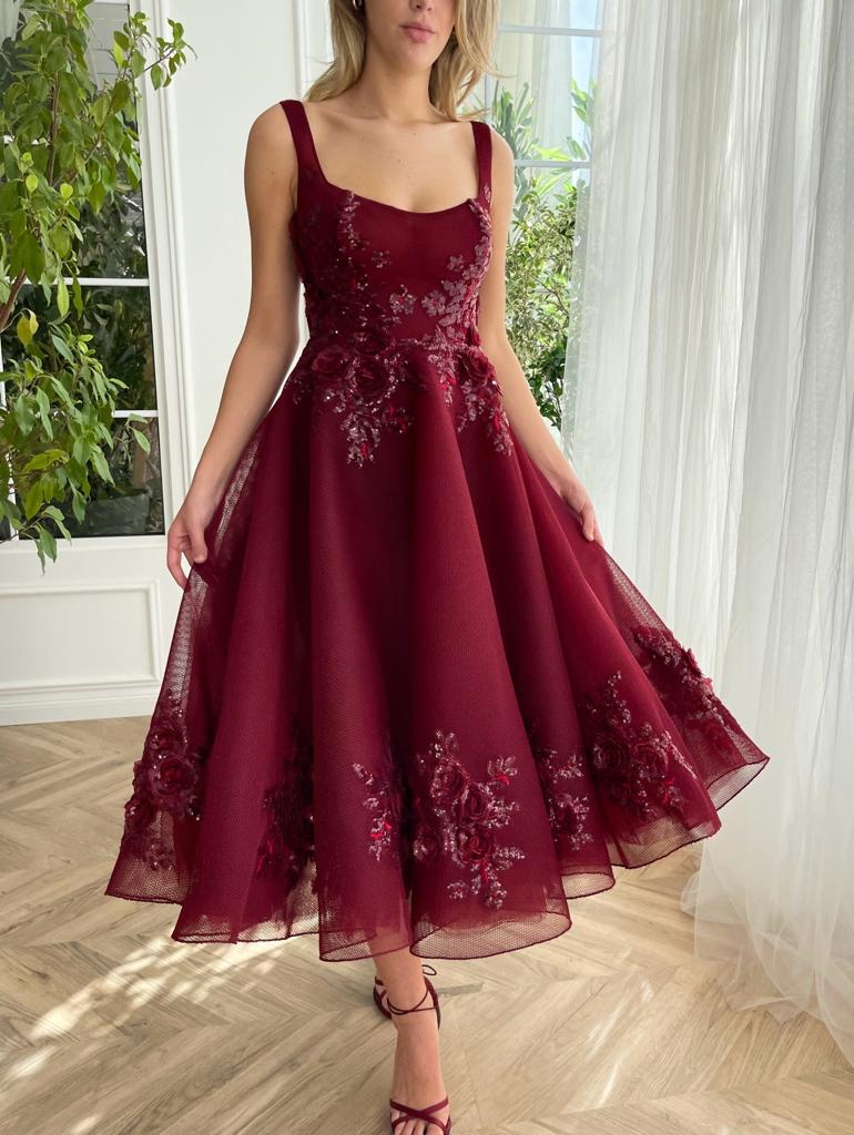 Maroon Promenade Midi Dress - Image 4