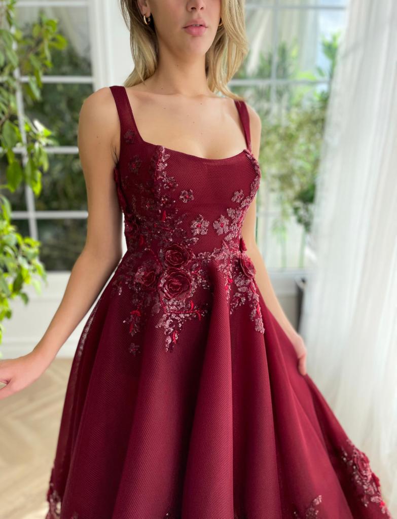 Maroon Promenade Midi Dress - Image 8