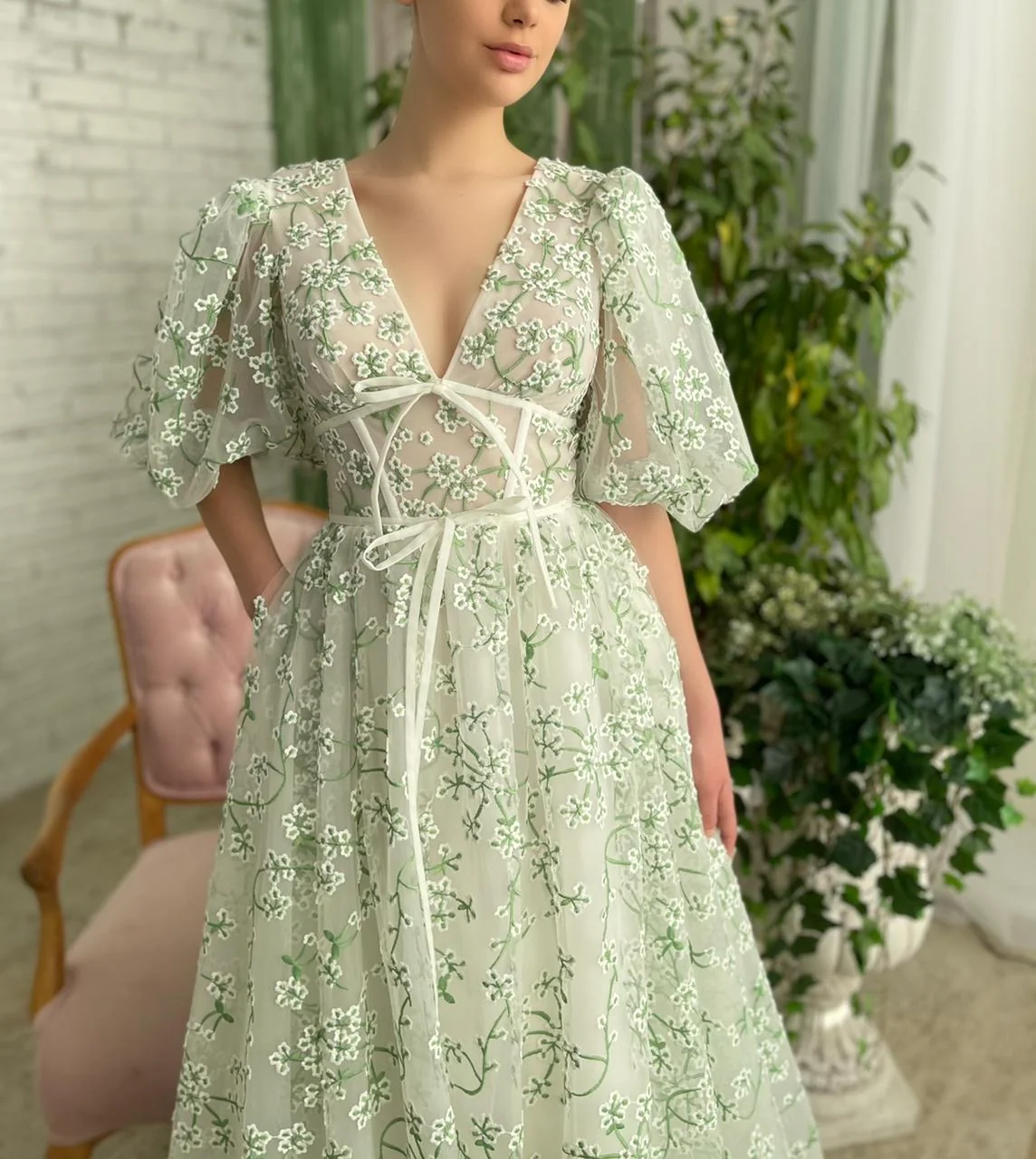 Mint Camelia Gown