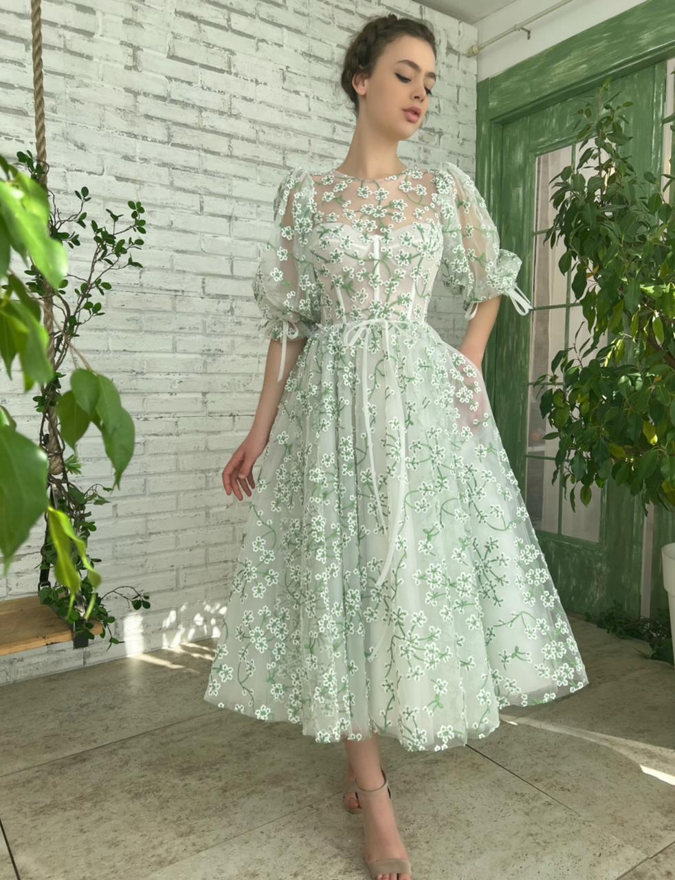Mint Camelia Puff Sleeve Dress - Image 2