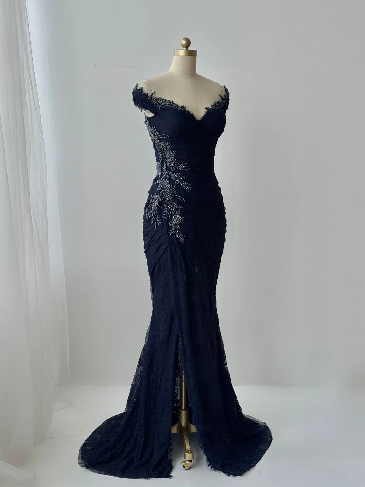 Navy Fern Mermaid Gown
