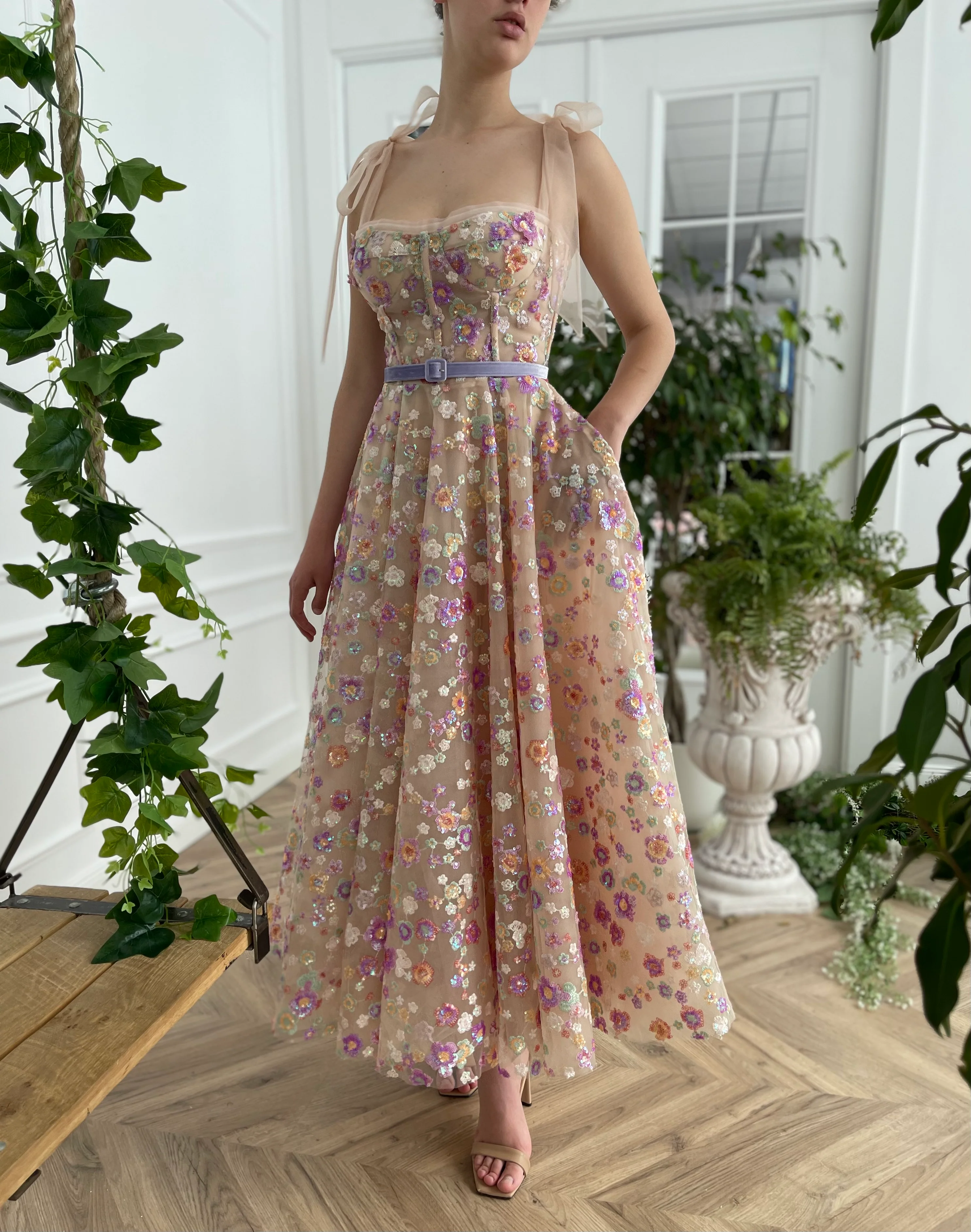Opalescent Floral Sequined Dress