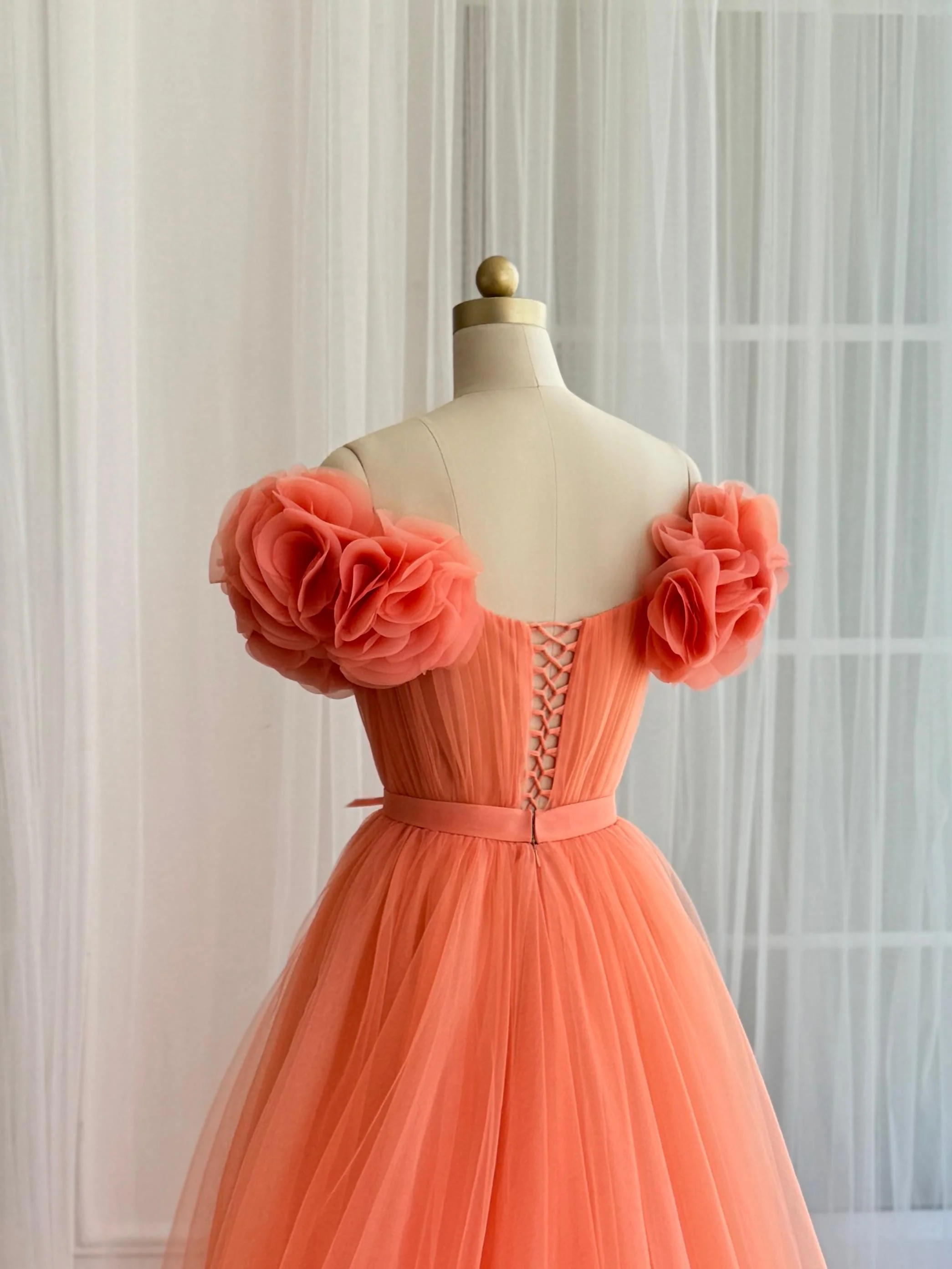 Peachy Orange Tulle Dress - Image 3