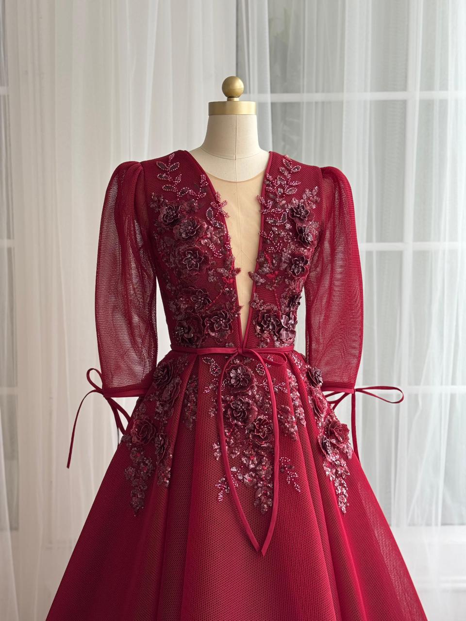 Red Camellia Tulle Gown - Image 2
