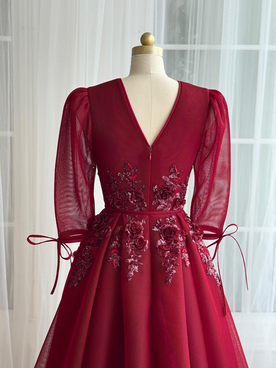 Red Camellia Tulle Gown - Image 3