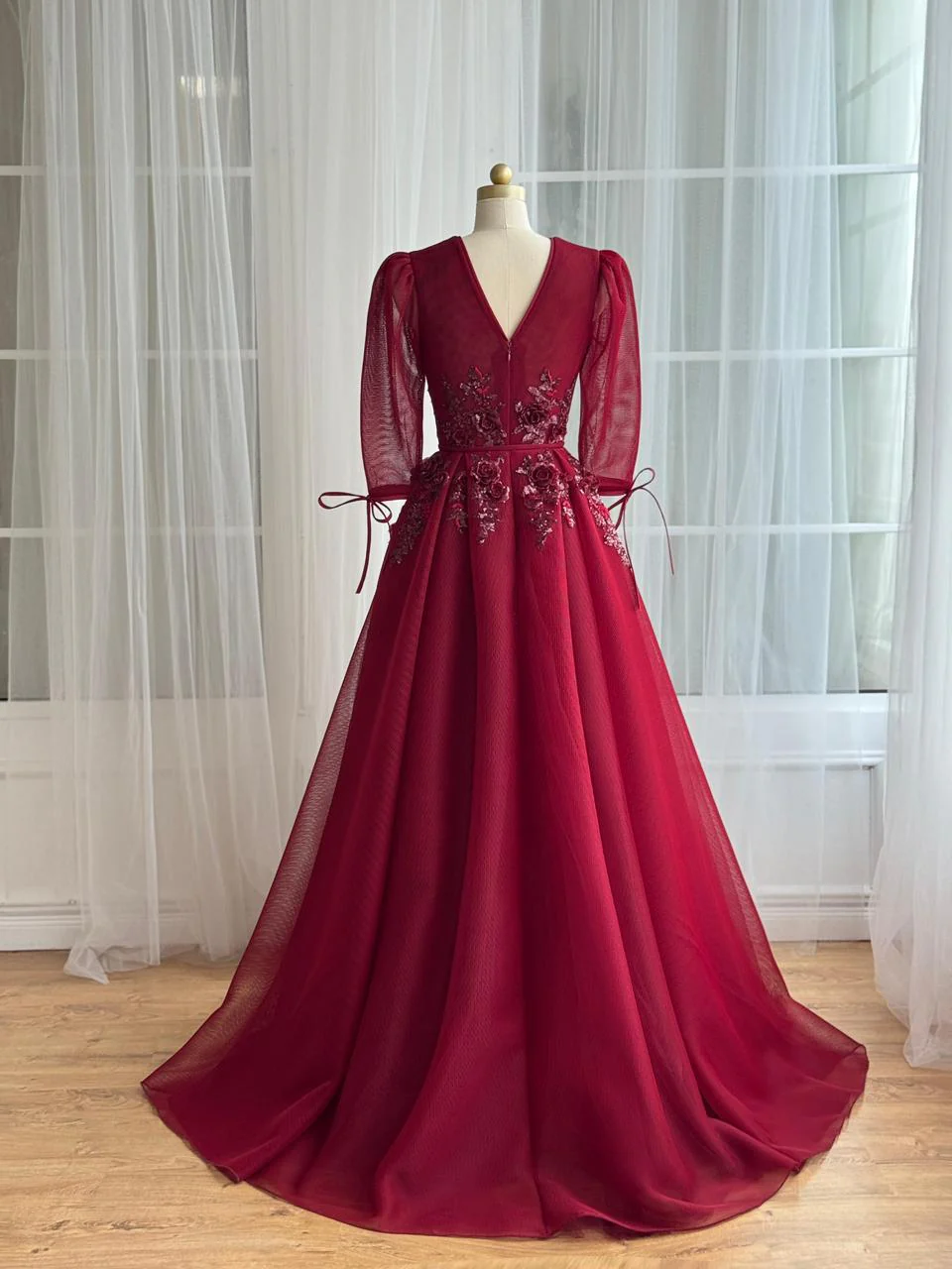 Red Camellia Tulle Gown - Image 4