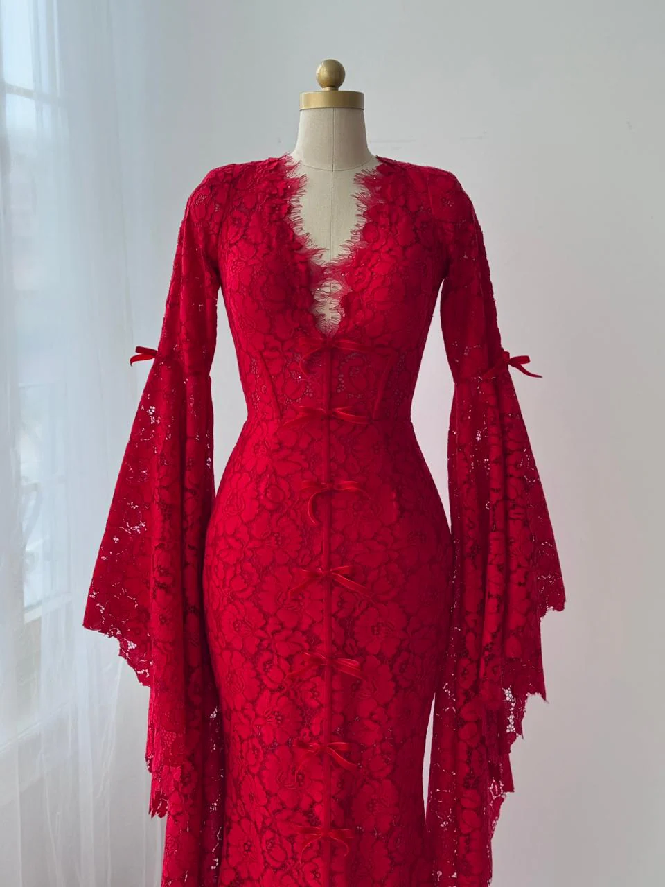 Scarlet Lace Mermaid Gown - Image 2