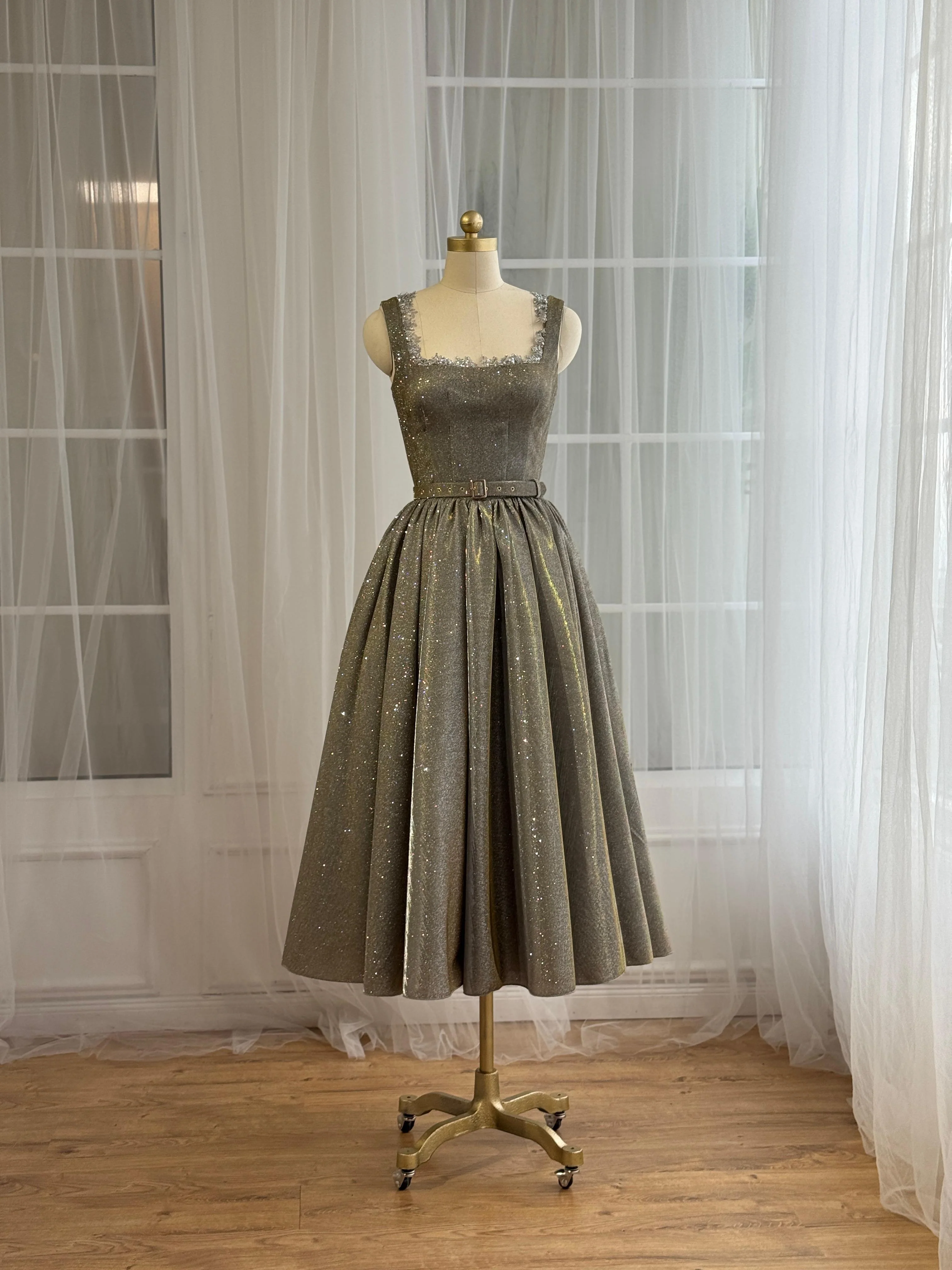 Silver Shimmer Midi Dress