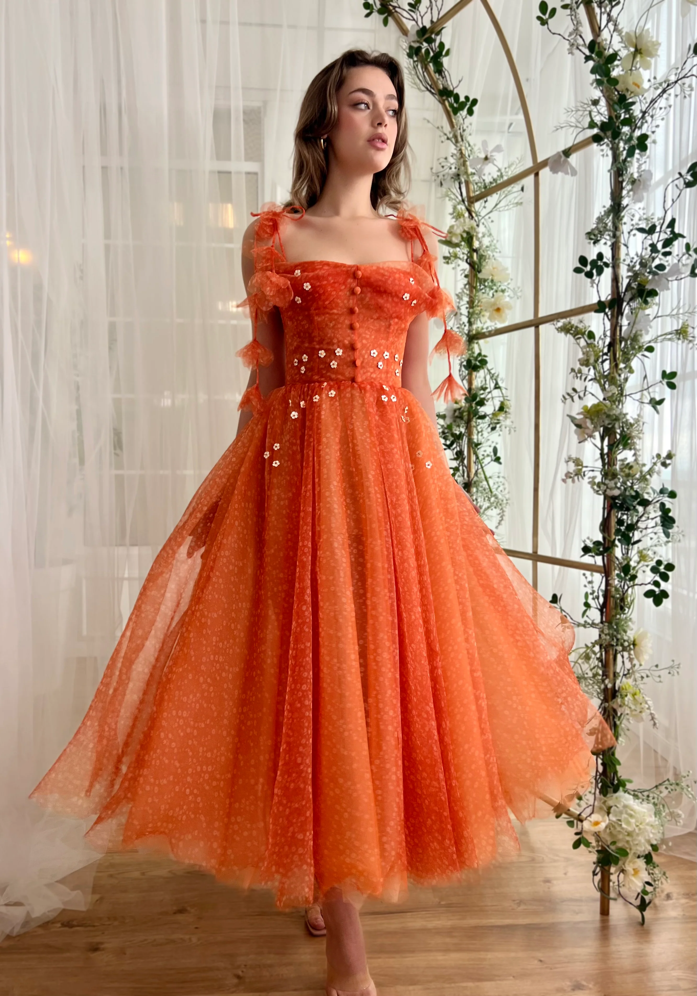 Tangerine Flair Midi Dress - Image 7